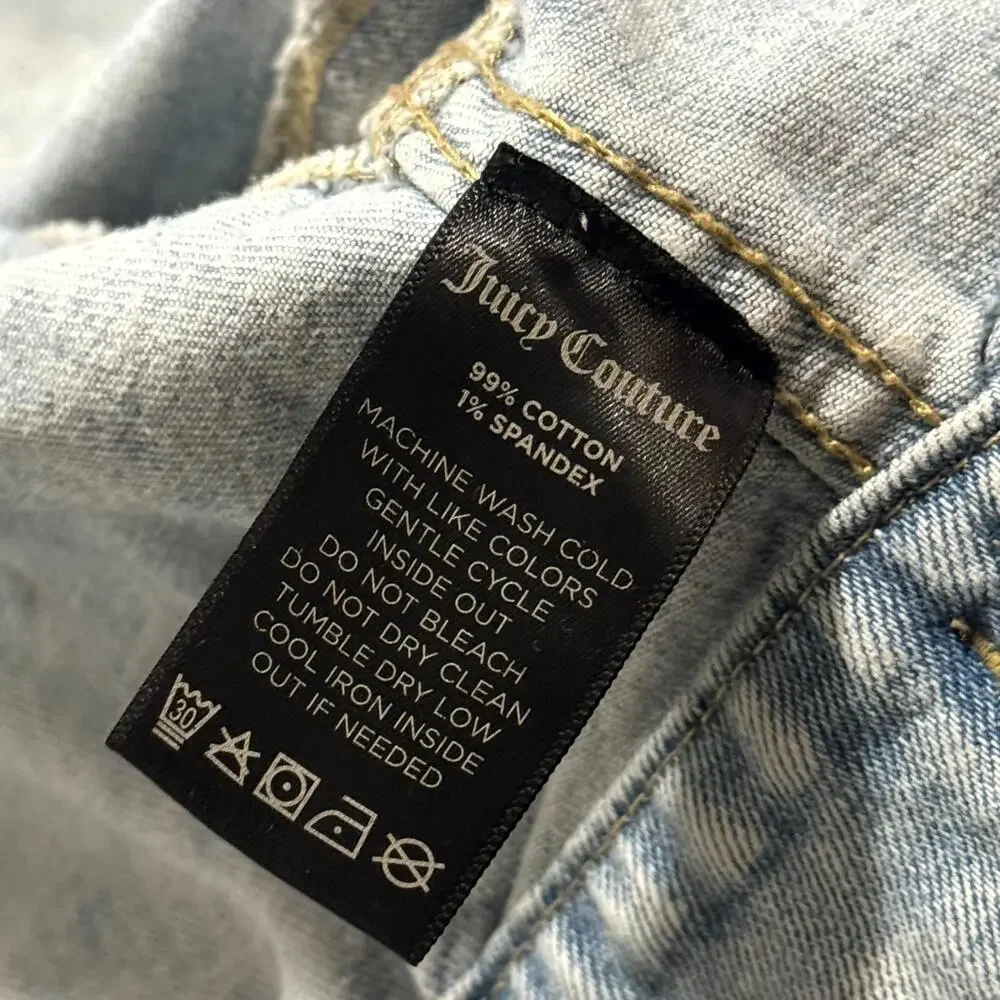 Juicy Couture Denim Jacket Girl's Large Blue Star Stretch Cropped Button Front‎